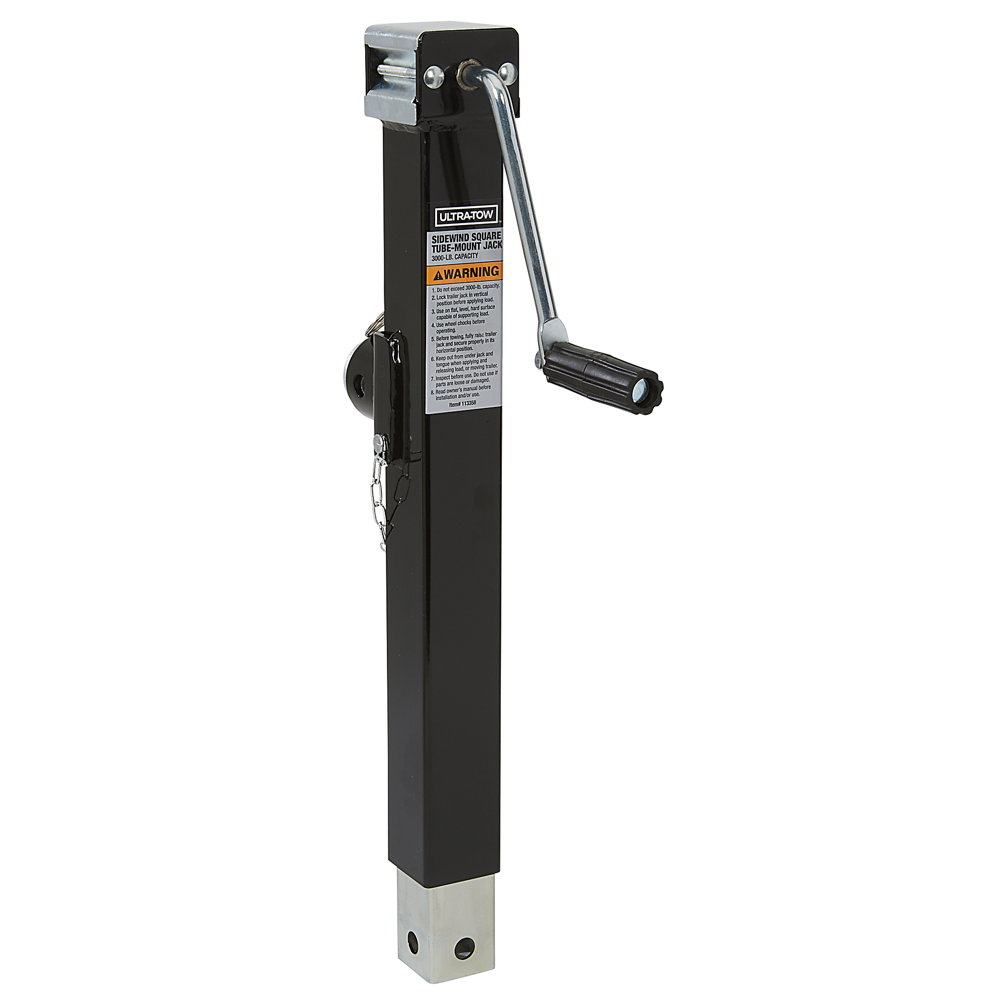 Ultra-Tow Square Tube Sidewind Jack, Weld-On, 30-1/4in. Extended Length, 3000-Lb. Lift Capacity